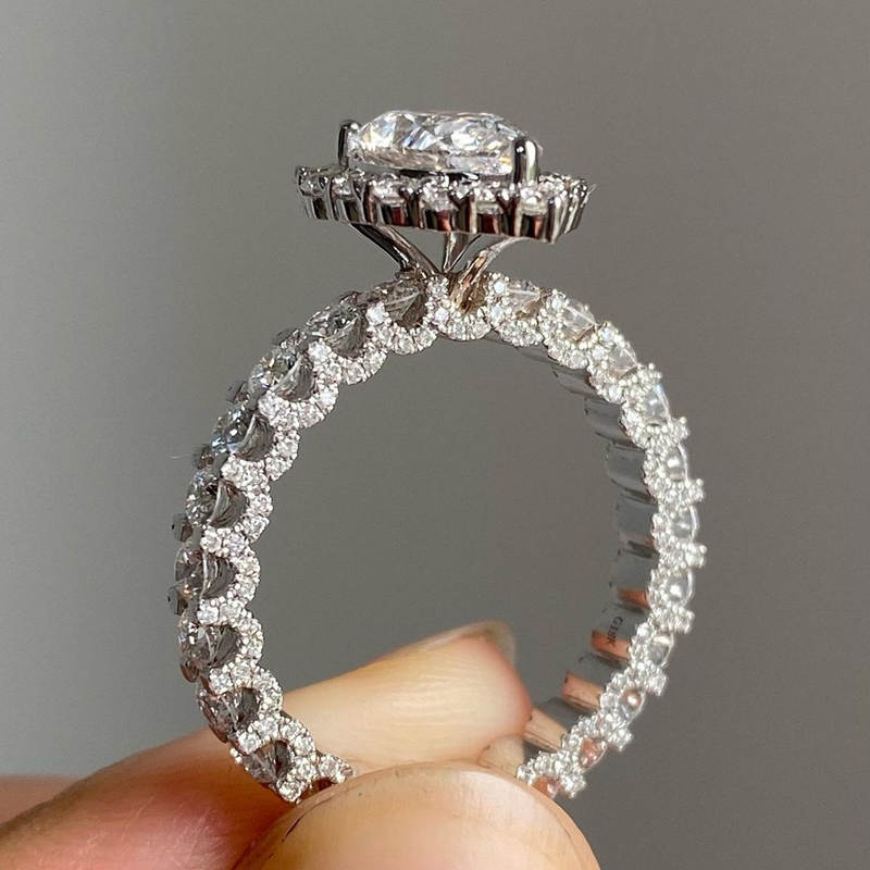 Pear Cut Diamond White Sterling Silver Halo Engagement Ring