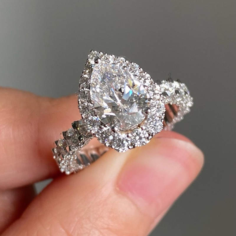 Pear Cut Diamond White Sterling Silver Halo Engagement Ring