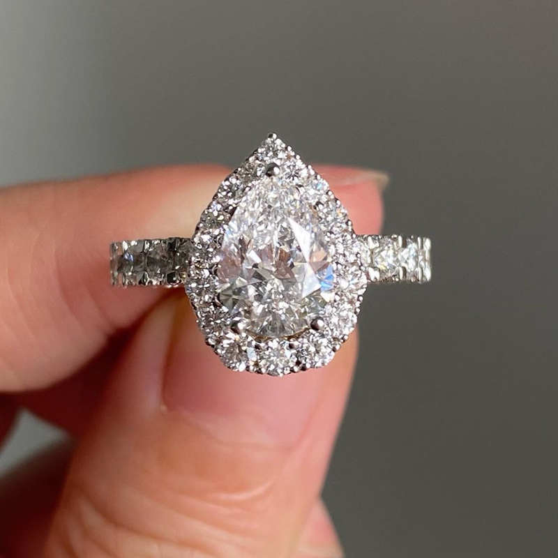 Pear Cut Diamond White Sterling Silver Halo Engagement Ring