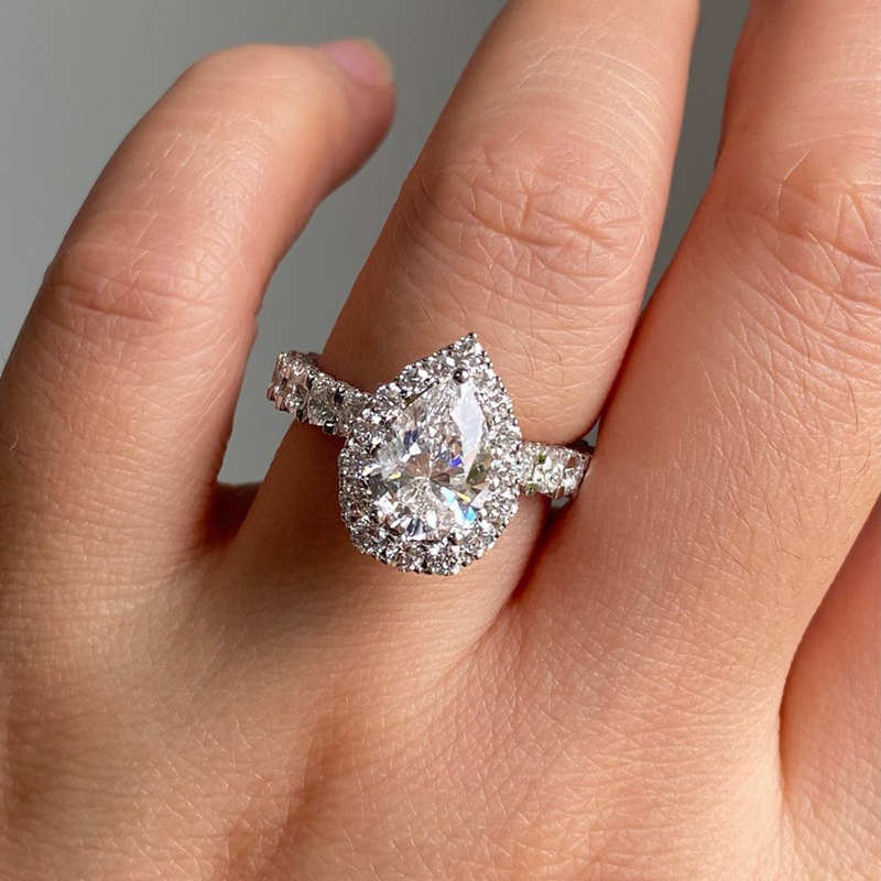 Pear Cut Diamond White Sterling Silver Halo Engagement Ring