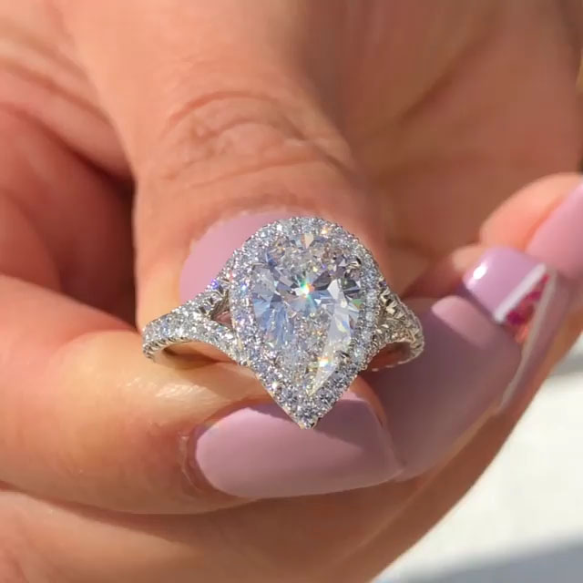 Pear Cut Diamond White 925 Sterling Silver Halo Engagement Ring