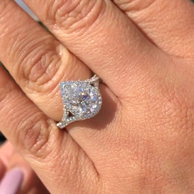 Pear Cut Diamond White 925 Sterling Silver Halo Engagement Ring