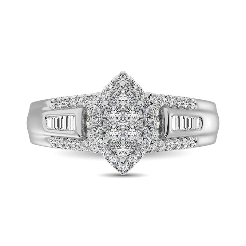 Round Cut Diamond White Sterling Silver Cluster Engagement Ring