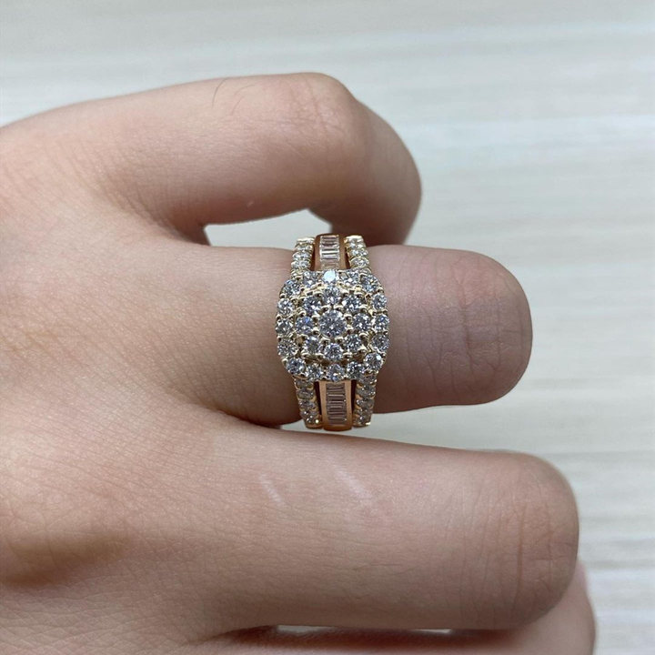 Round Cut Yellow Gold Sterling Silver Diamond White Halo Engagement Ring