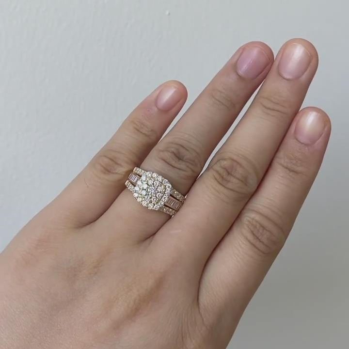 Round Cut Yellow Gold Sterling Silver Diamond White Halo Engagement Ring