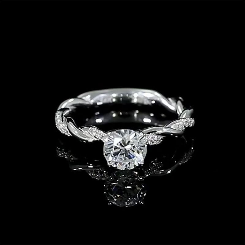 Round Cut Diamond White 925 Sterling Silver Twisted Engagement Ring