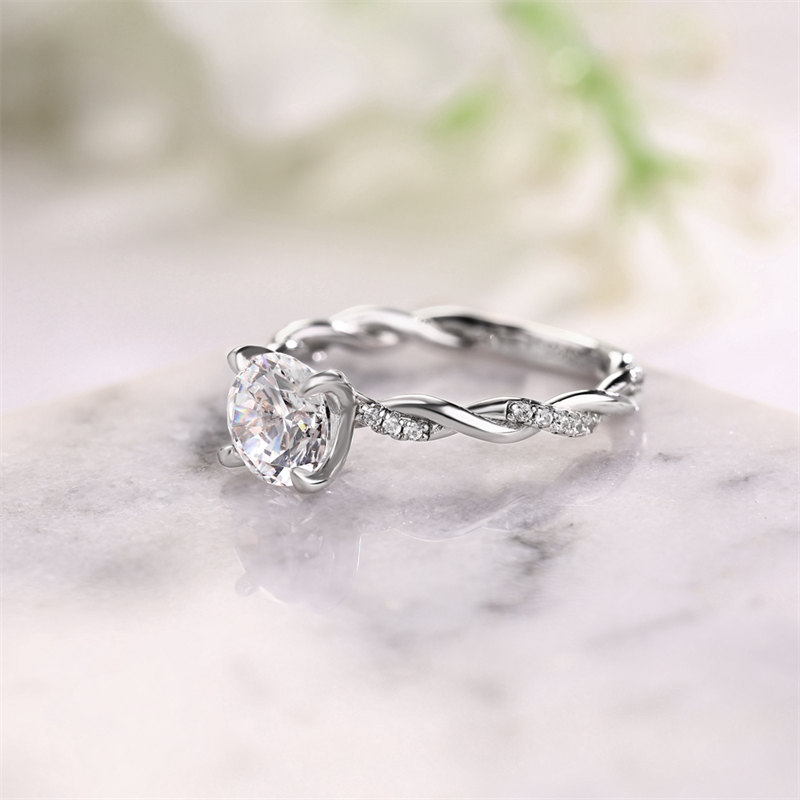 Round Cut Diamond White 925 Sterling Silver Twisted Engagement Ring