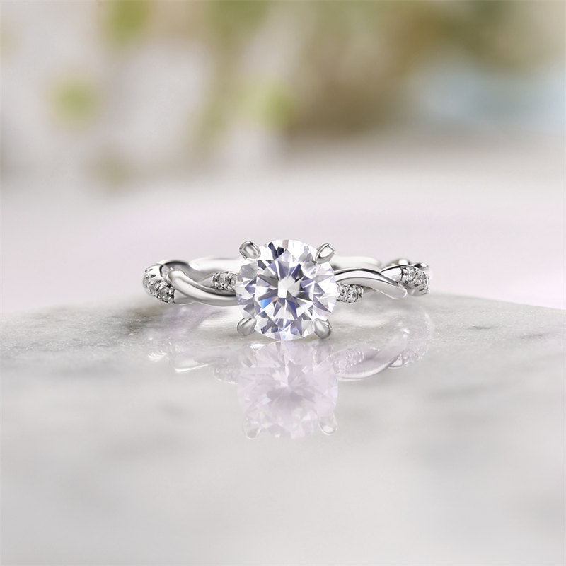 Round Cut Diamond White 925 Sterling Silver Twisted Engagement Ring