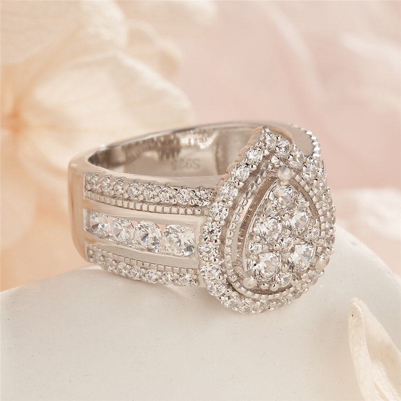 Pear Shape Round Cut White Sapphire 925 Sterling Silver Cluster Engagement Ring