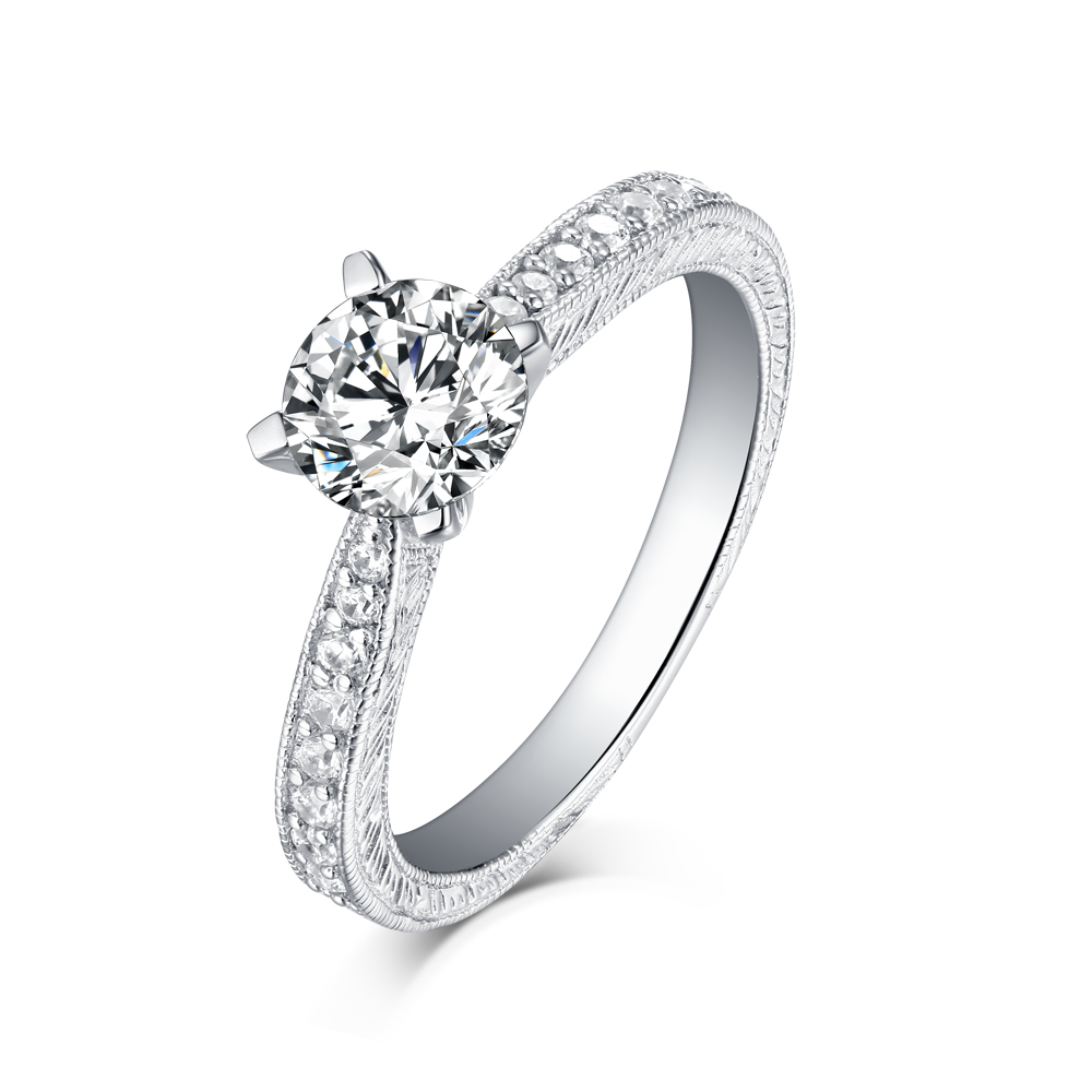 Unique Round Cut Diamond White 925 Sterling Silver Engagement Ring