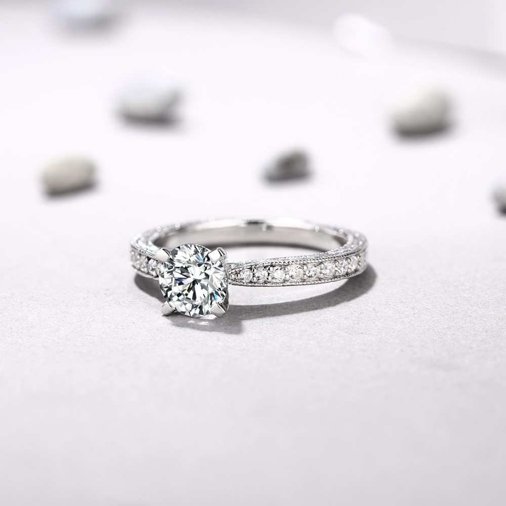 Unique Round Cut Diamond White 925 Sterling Silver Engagement Ring