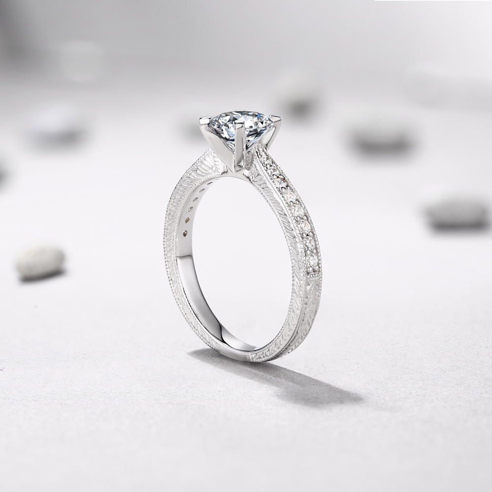 Unique Round Cut Diamond White 925 Sterling Silver Engagement Ring