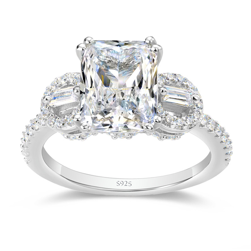 Radiant Cut Diamond White Sterling Silver 3-Stone Engagement Ring