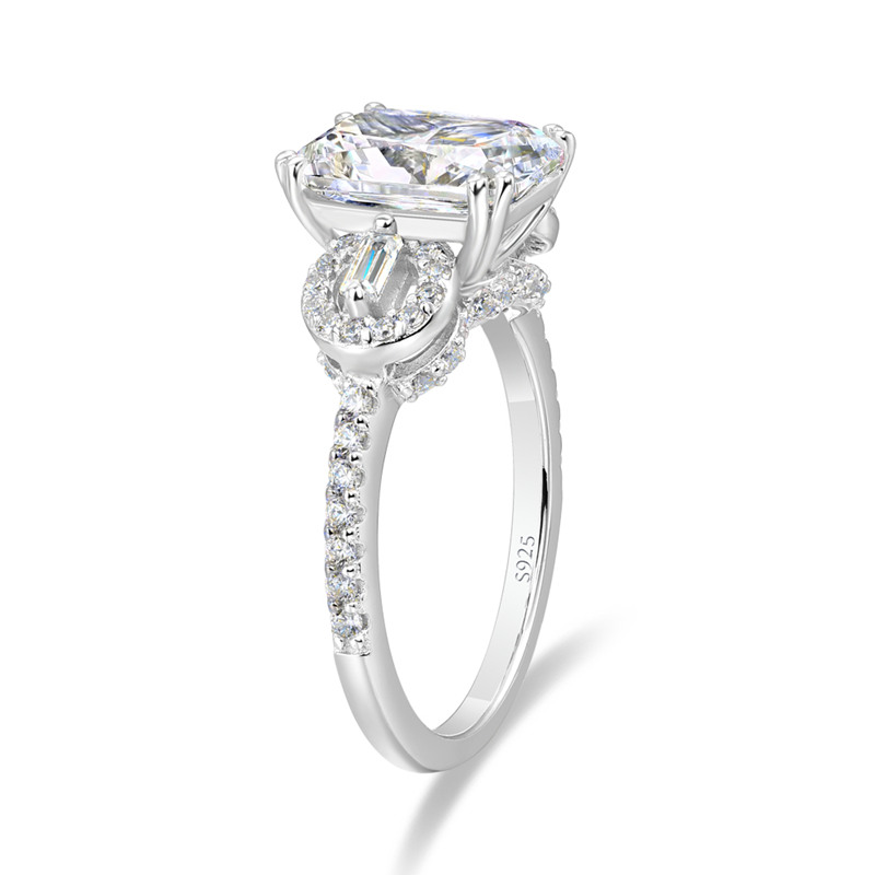 Radiant Cut Diamond White Sterling Silver 3-Stone Engagement Ring