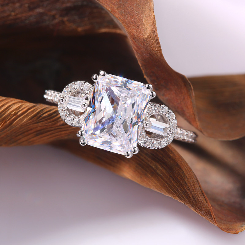 Radiant Cut Diamond White Sterling Silver 3-Stone Engagement Ring