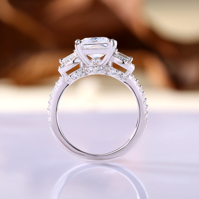 Radiant Cut Diamond White Sterling Silver 3-Stone Engagement Ring