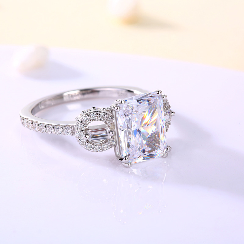 Radiant Cut Diamond White Sterling Silver 3-Stone Engagement Ring