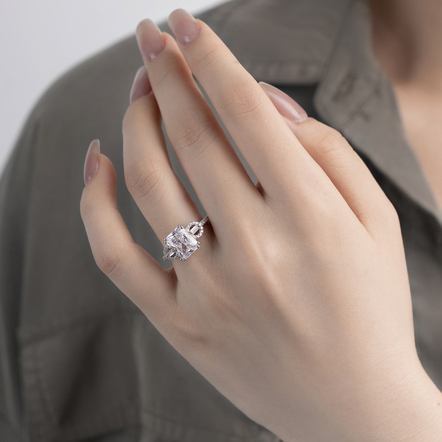 Radiant Cut Diamond White Sterling Silver 3-Stone Engagement Ring