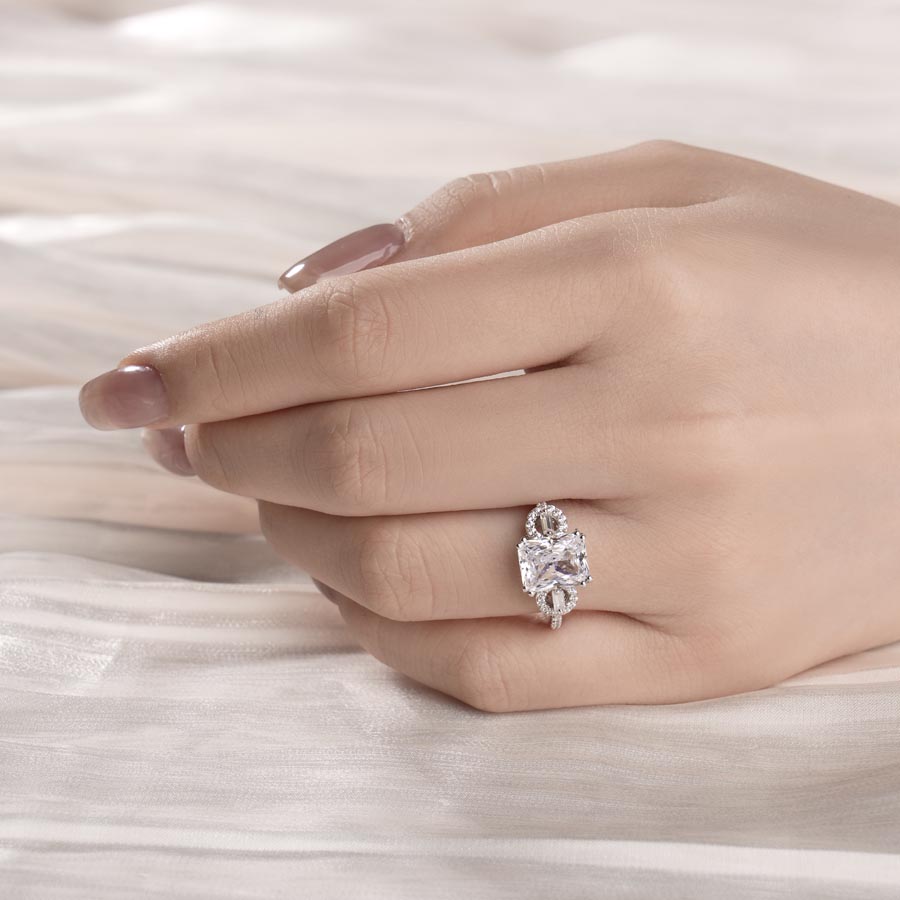 Radiant Cut Diamond White Sterling Silver 3-Stone Engagement Ring
