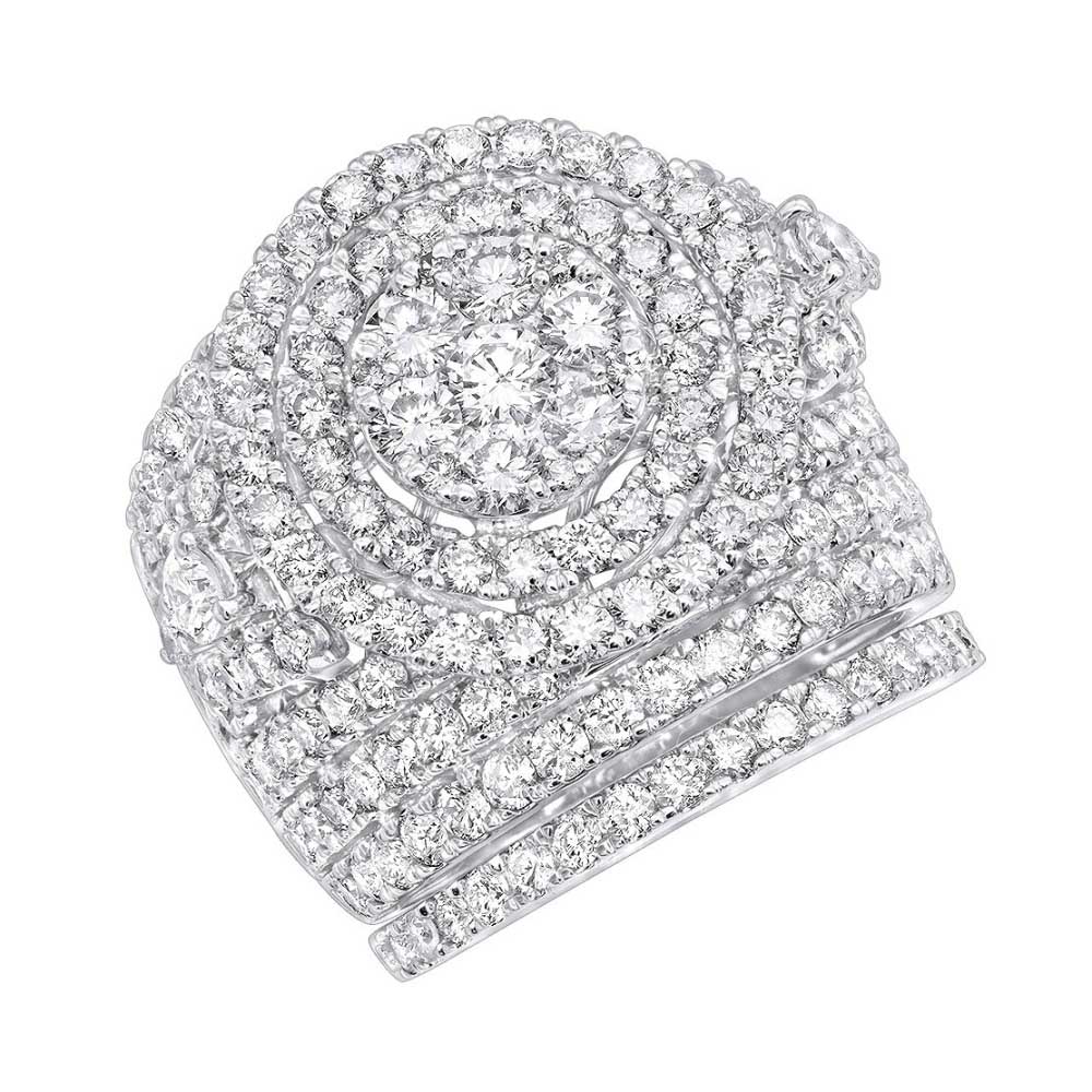 Round Cut Diamond White Sterling Silver Halo Art Deco Bridal Ring Set