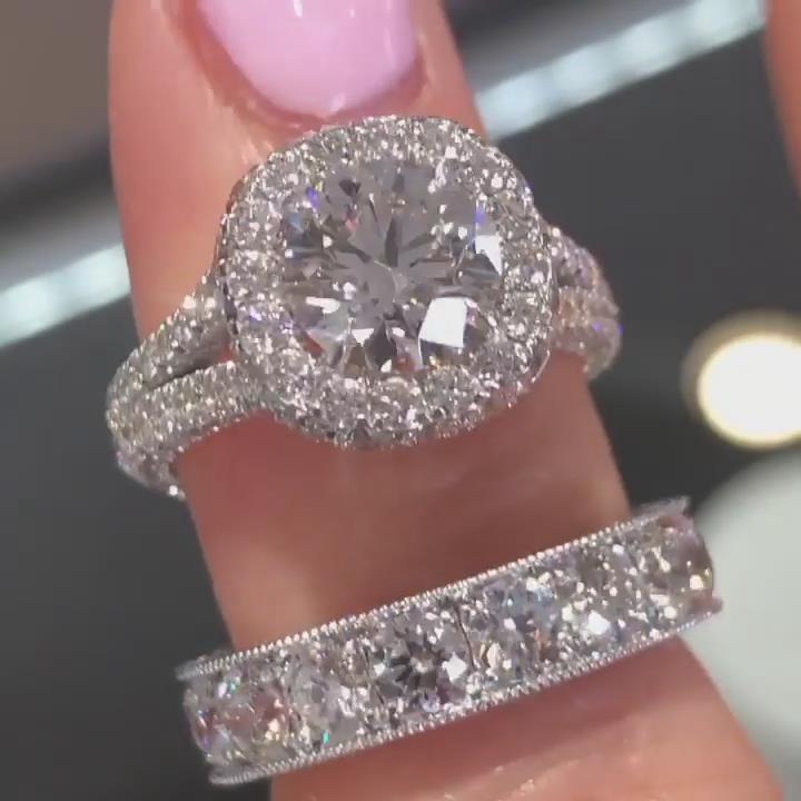 Round Cut Diamond White 925 Sterling Silver 2-Piece Halo Bridal Ring Set