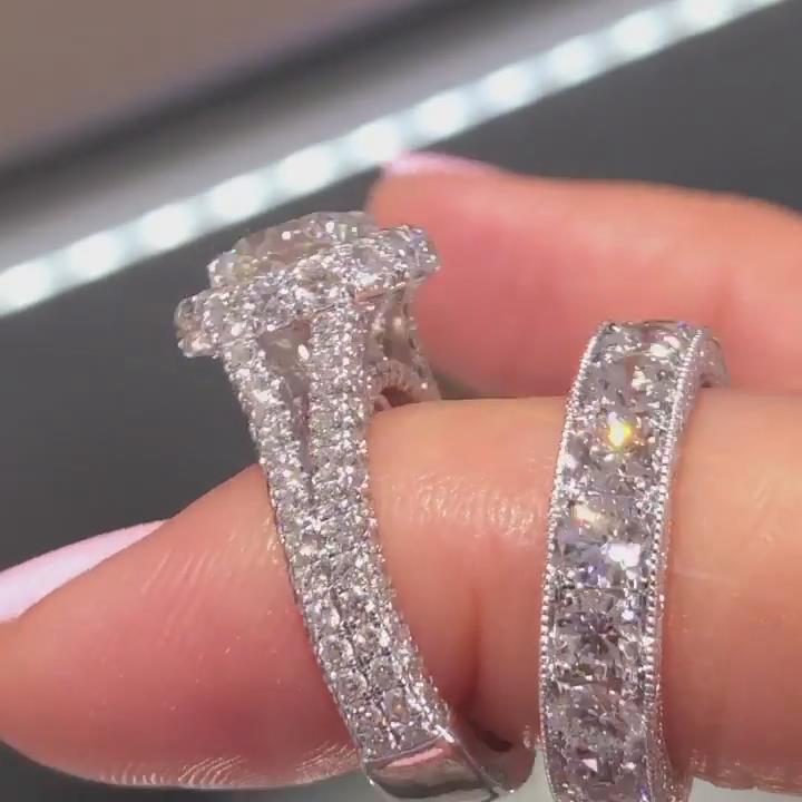 Round Cut Diamond White 925 Sterling Silver 2-Piece Halo Bridal Ring Set