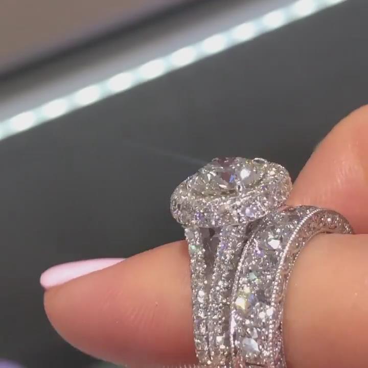 Round Cut Diamond White 925 Sterling Silver 2-Piece Halo Bridal Ring Set