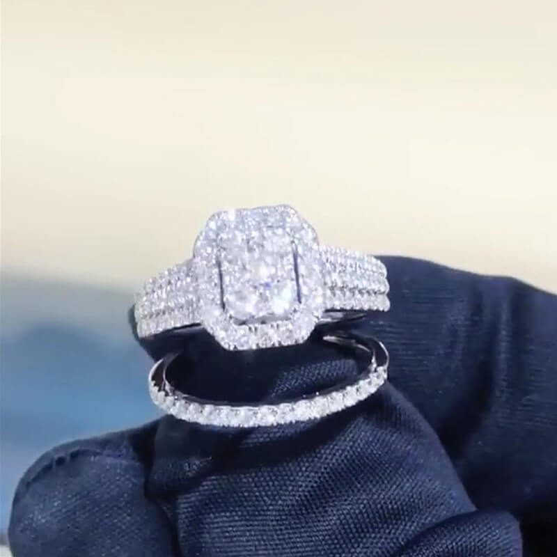 Round Cut Diamond White 925 Sterling Silver Halo Birdal Sets