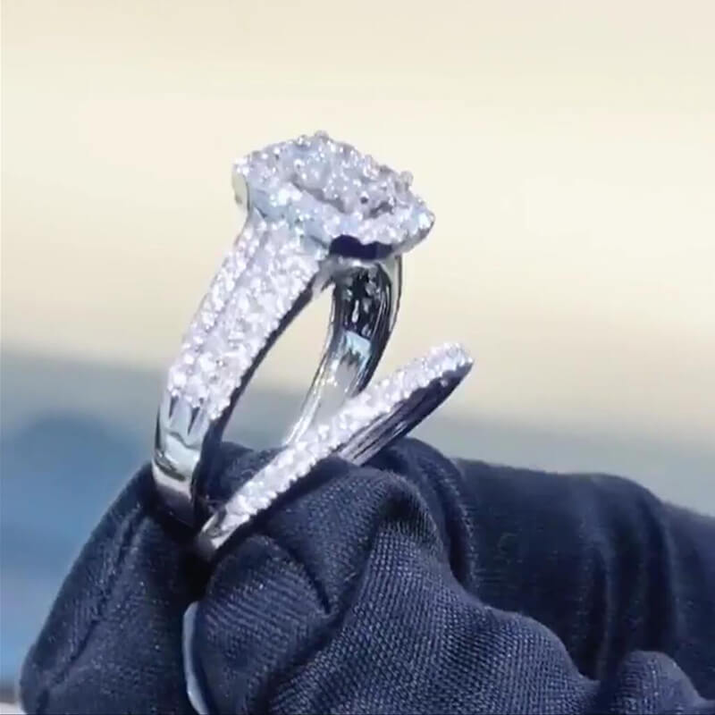 Round Cut Diamond White 925 Sterling Silver Halo Birdal Sets