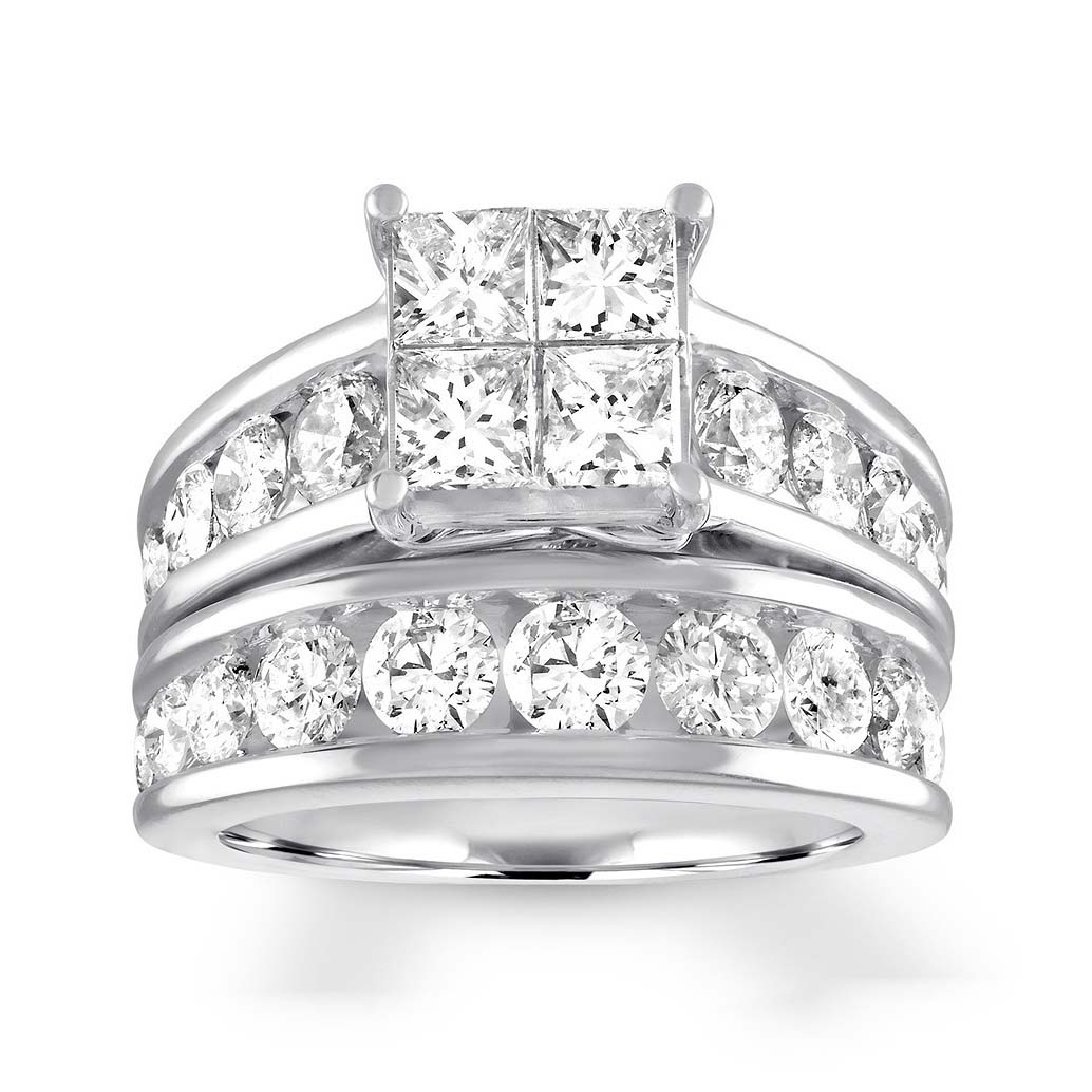 Princess Cut Diamond White 925 Sterling Silver Bridal Ring Set