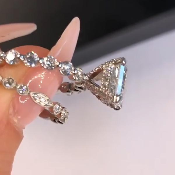 Radiant Cut Diamond White 925 Sterling Silver Bridal Ring Set