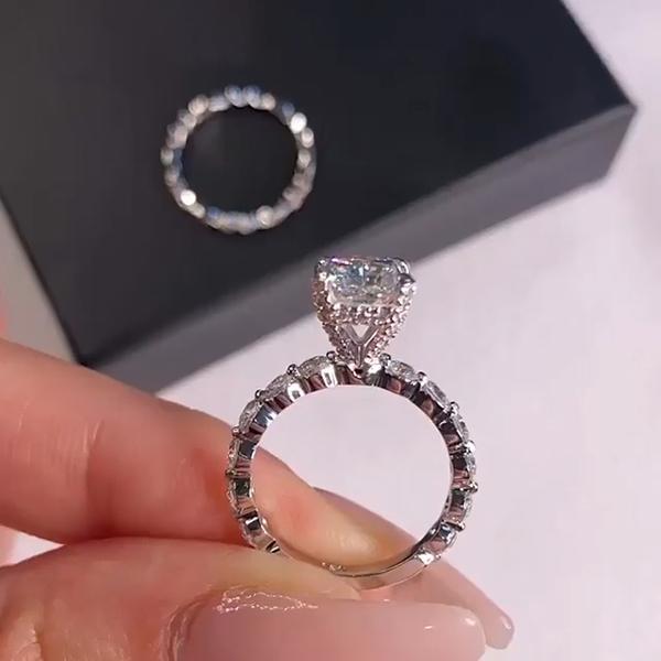 Radiant Cut Diamond White 925 Sterling Silver Bridal Ring Set