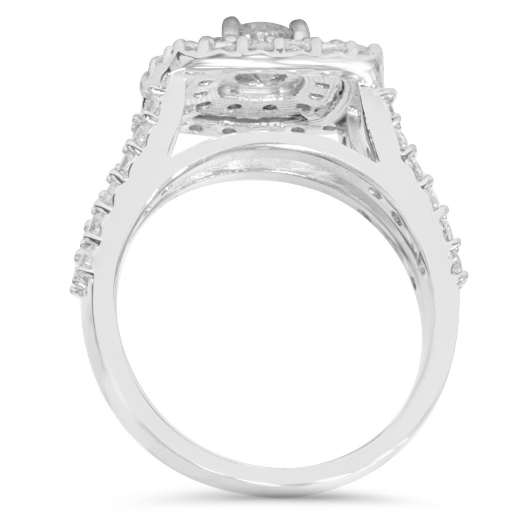 Round Cut Diamond White Sterling Silver 3-Piece Double Halo Bridal Ring Set