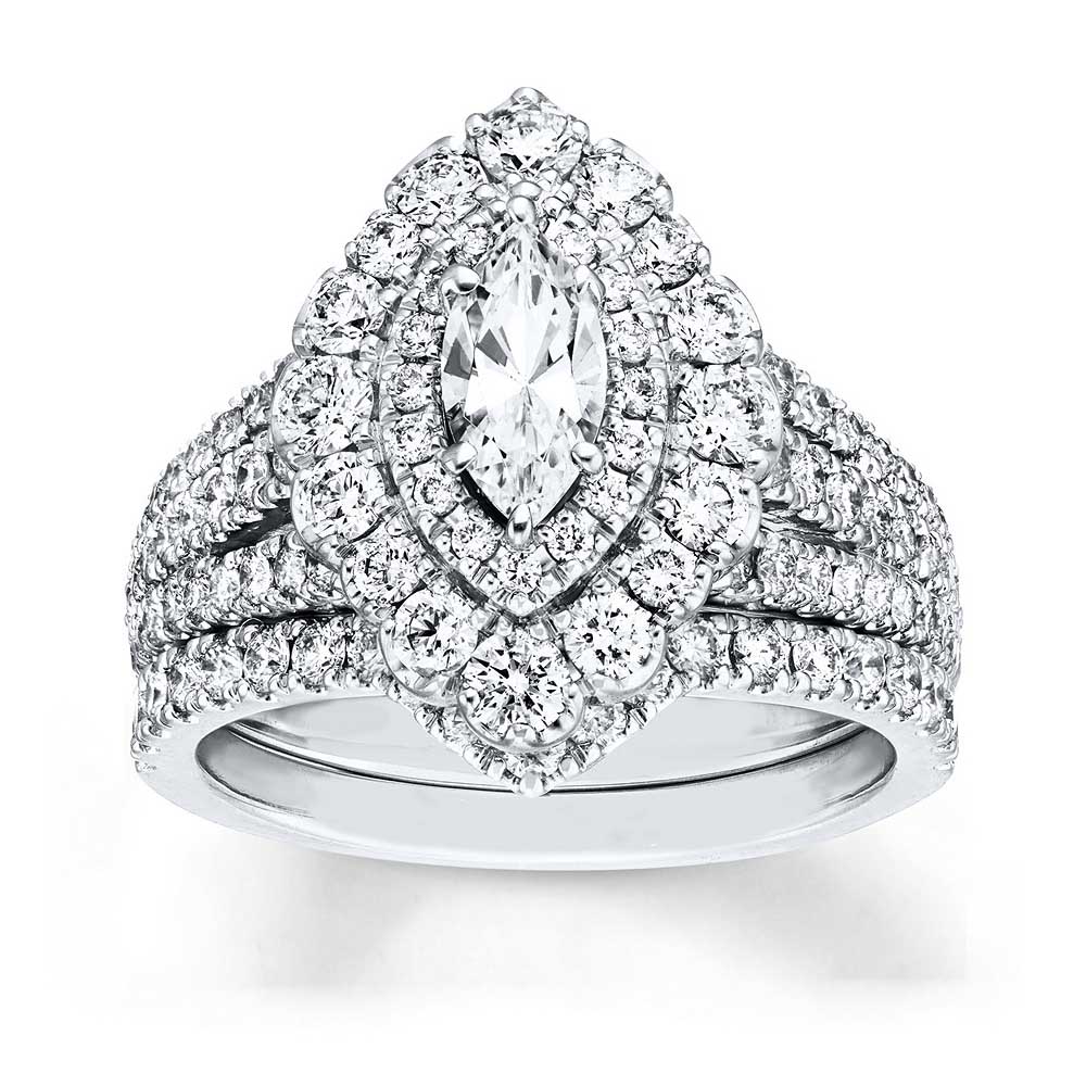 Marquise Cut Diamond White 925 Sterling Silver Double Halo Bridal Ring Set