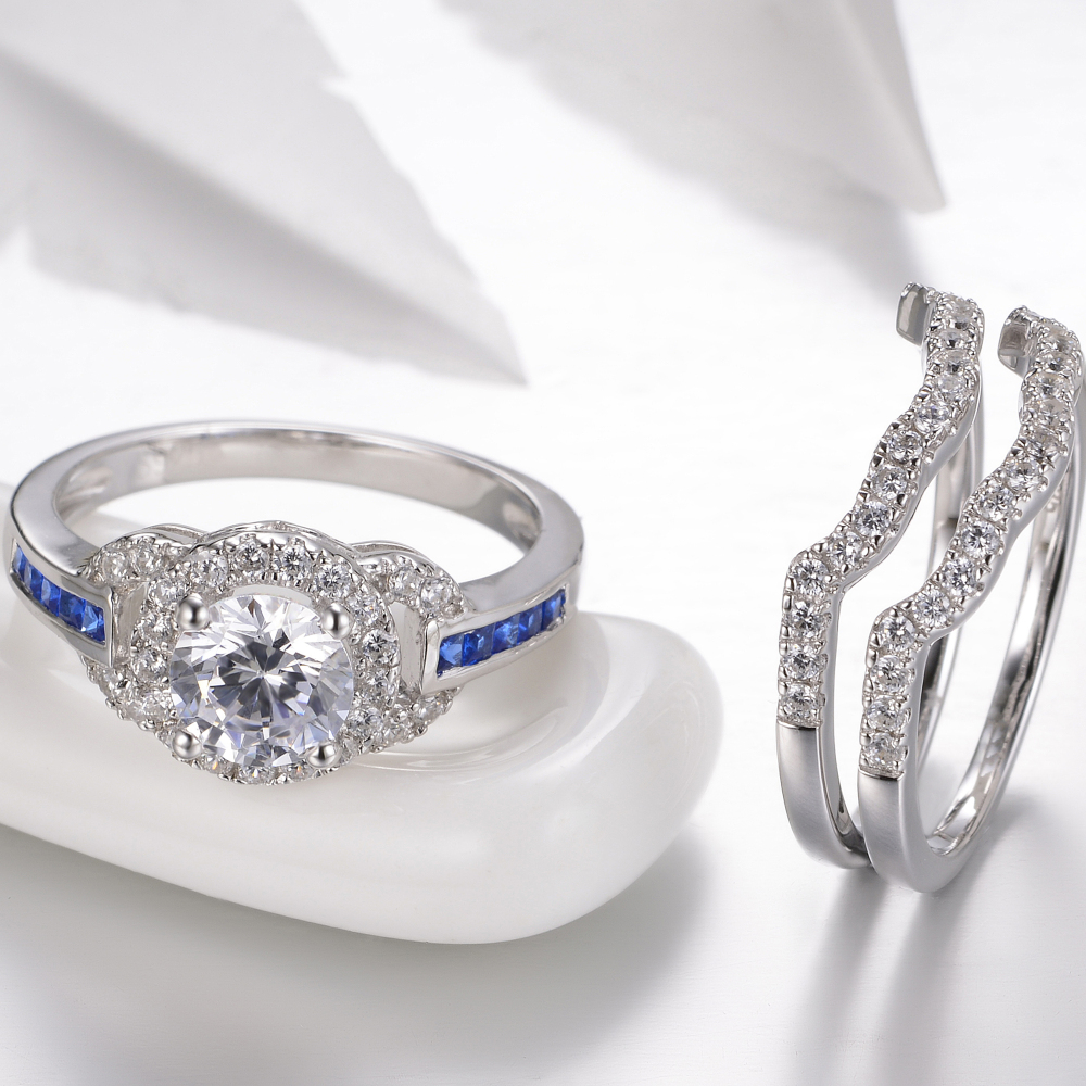 Round Cut Diamond White 925 Sterling Silver 3-Piece Bridal Ring Set