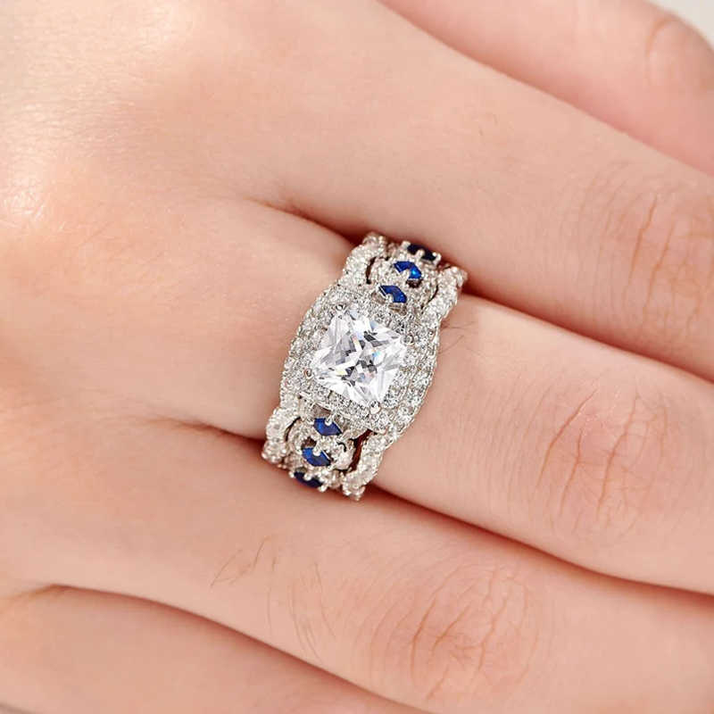 Princess Cut Diamond White 925 Sterling Silver 3-Piece Bridal Ring Set