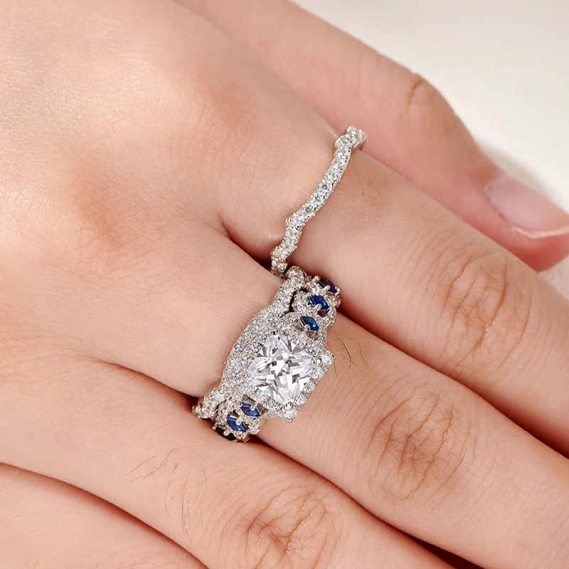 Princess Cut Diamond White 925 Sterling Silver 3-Piece Bridal Ring Set