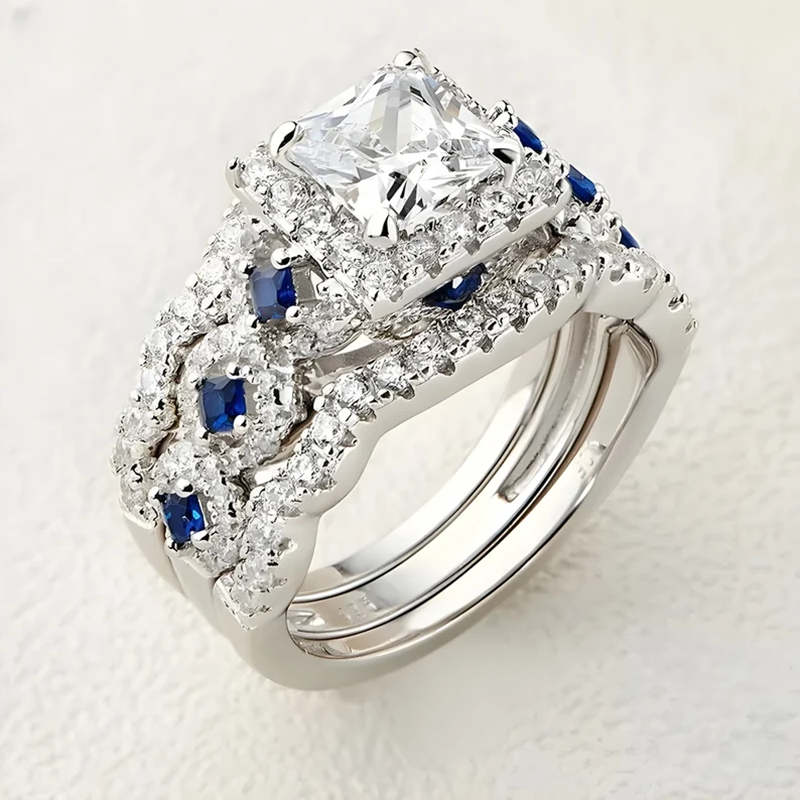 Princess Cut Diamond White 925 Sterling Silver 3-Piece Bridal Ring Set