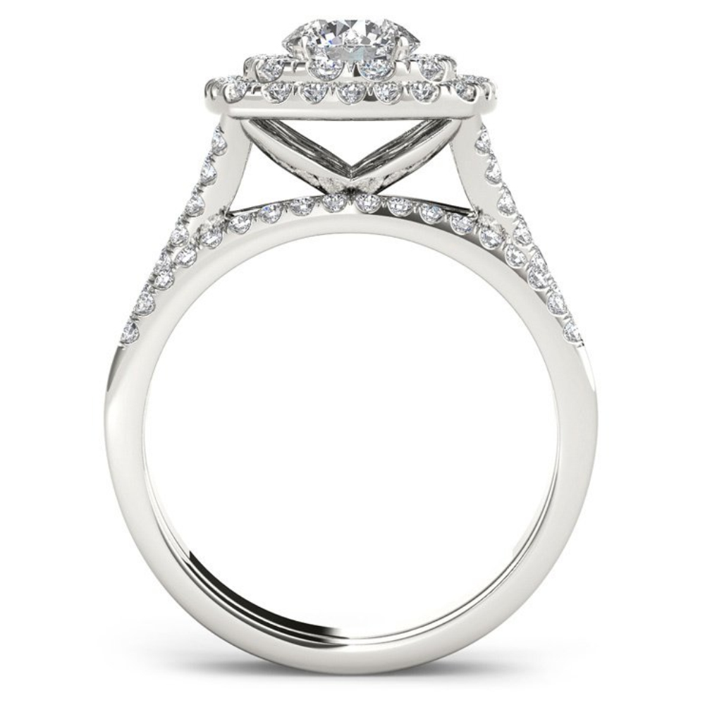 Round Cut Diamond White Sterling Silver Double Halo Bridal Ring Set