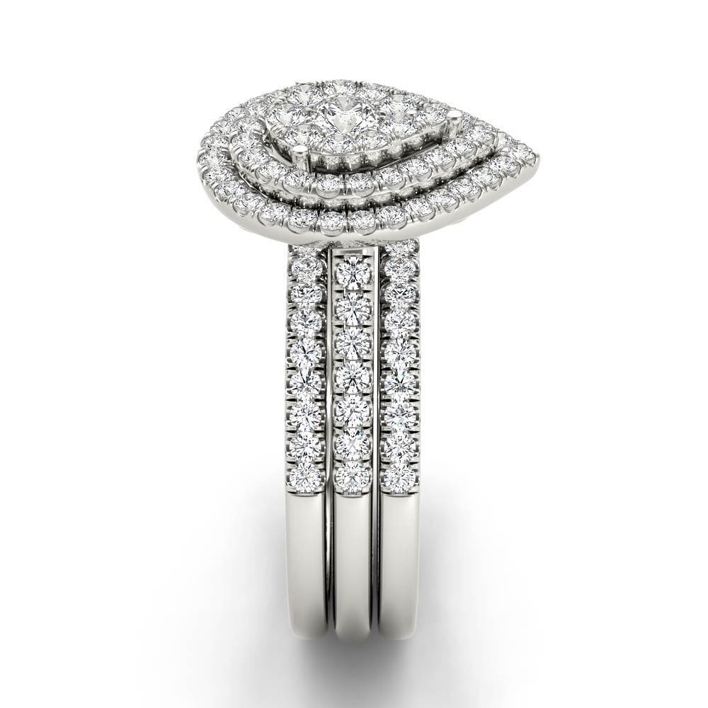 Pear Shape Round Cut Diamond White Sterling Silver Halo 3-Piece Bridal Ring Set