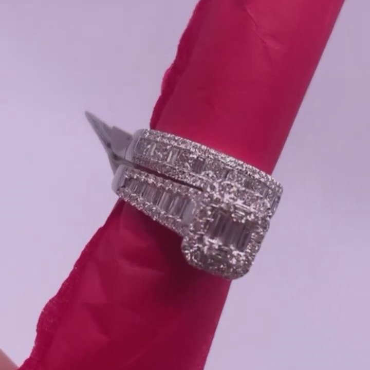 Emerald Cut Diamond White 925 Sterling Silver 2 Pieces Halo Bridal Ring Set