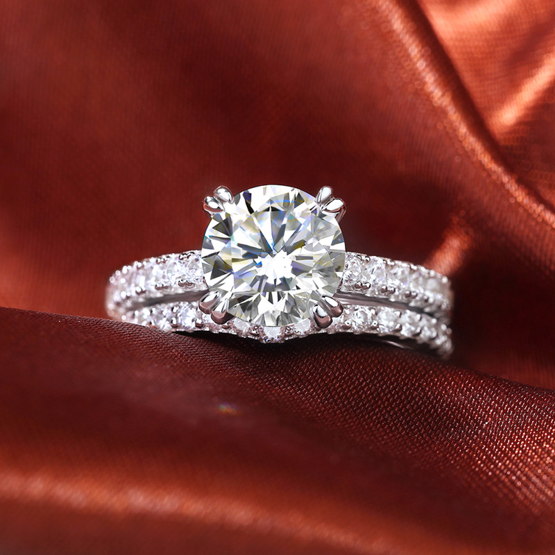 Round Cut Diamond White Sterling Silver Classic Bridal Ring Set