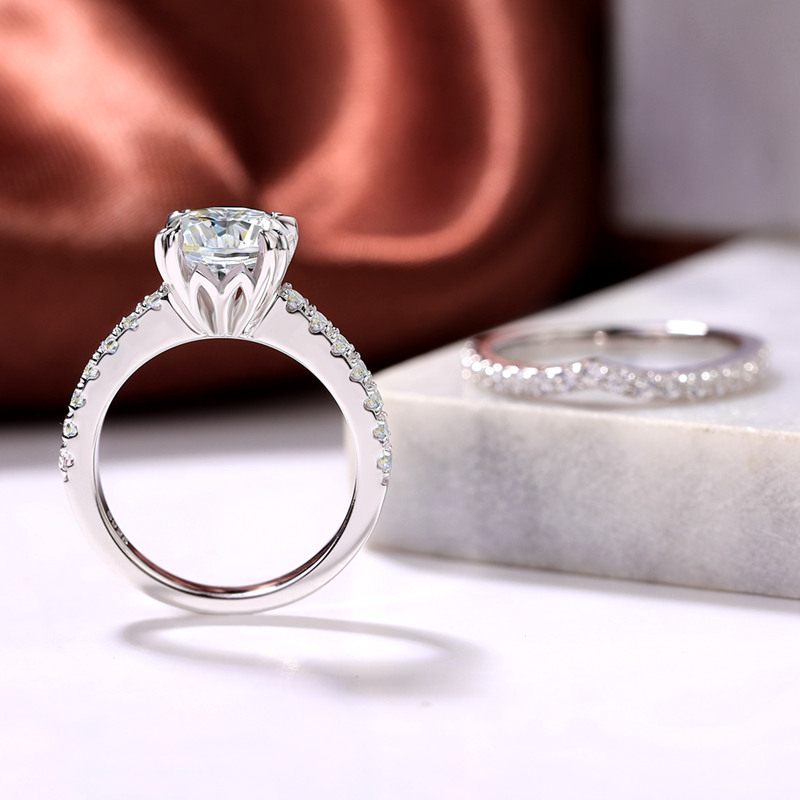 Round Cut Diamond White Sterling Silver Classic Bridal Ring Set