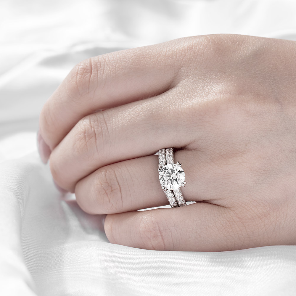 Round Cut Diamond White Sterling Silver Classic Bridal Ring Set