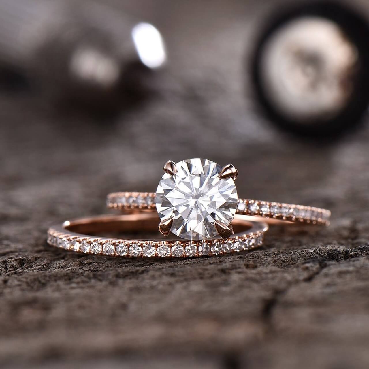 Rose Gold Round Cut White Sapphire 925 Sterling Silver Bridal Sets