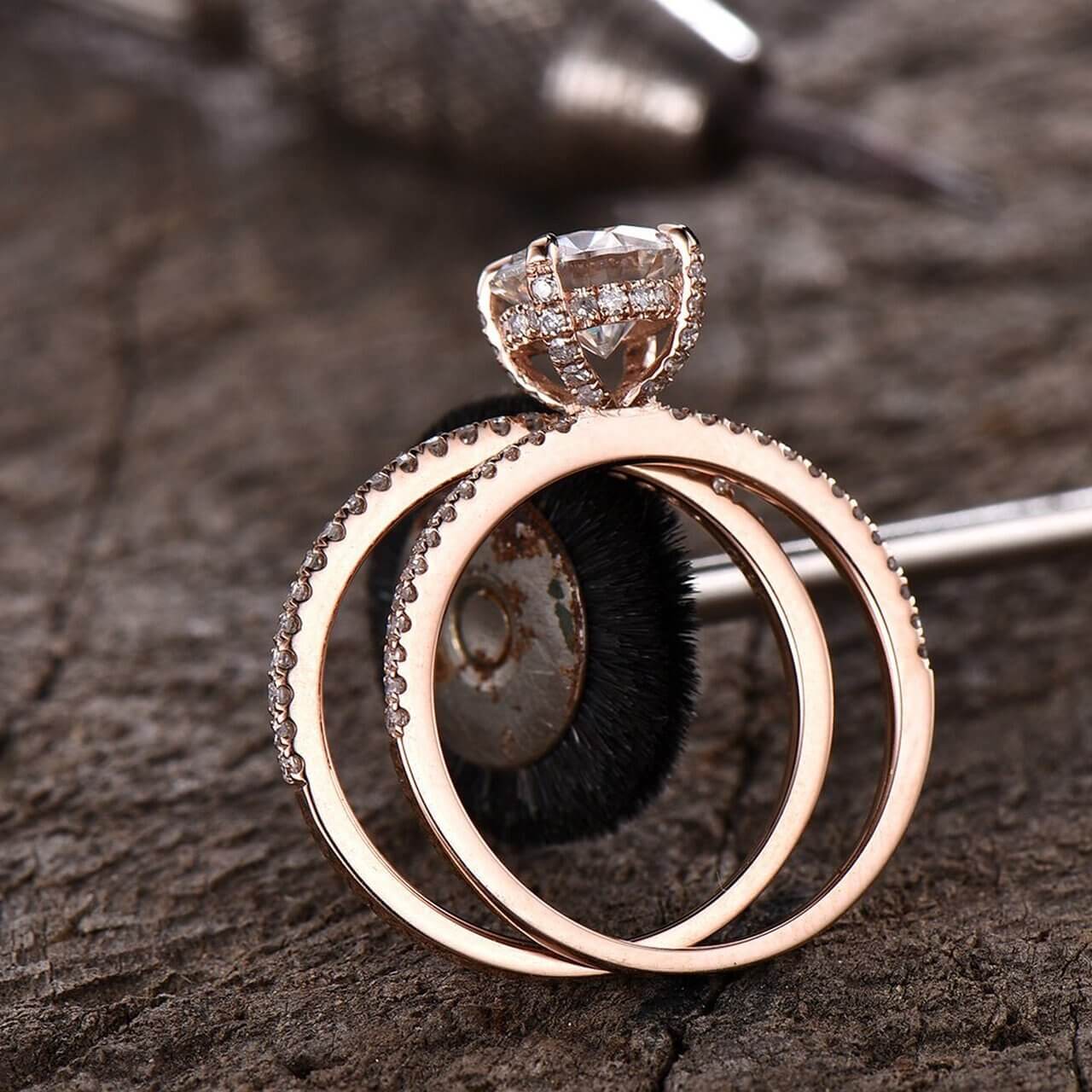 Rose Gold Round Cut White Sapphire 925 Sterling Silver Bridal Sets