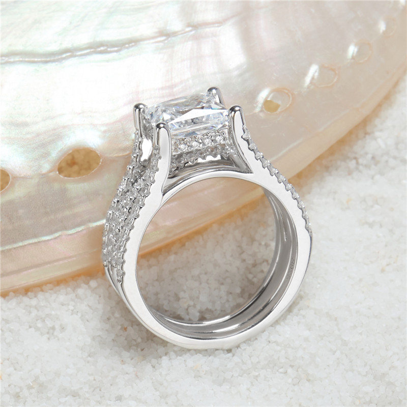 Princess Cut Diamond White Sterling Silver Insert Twisted Bridal Ring Set