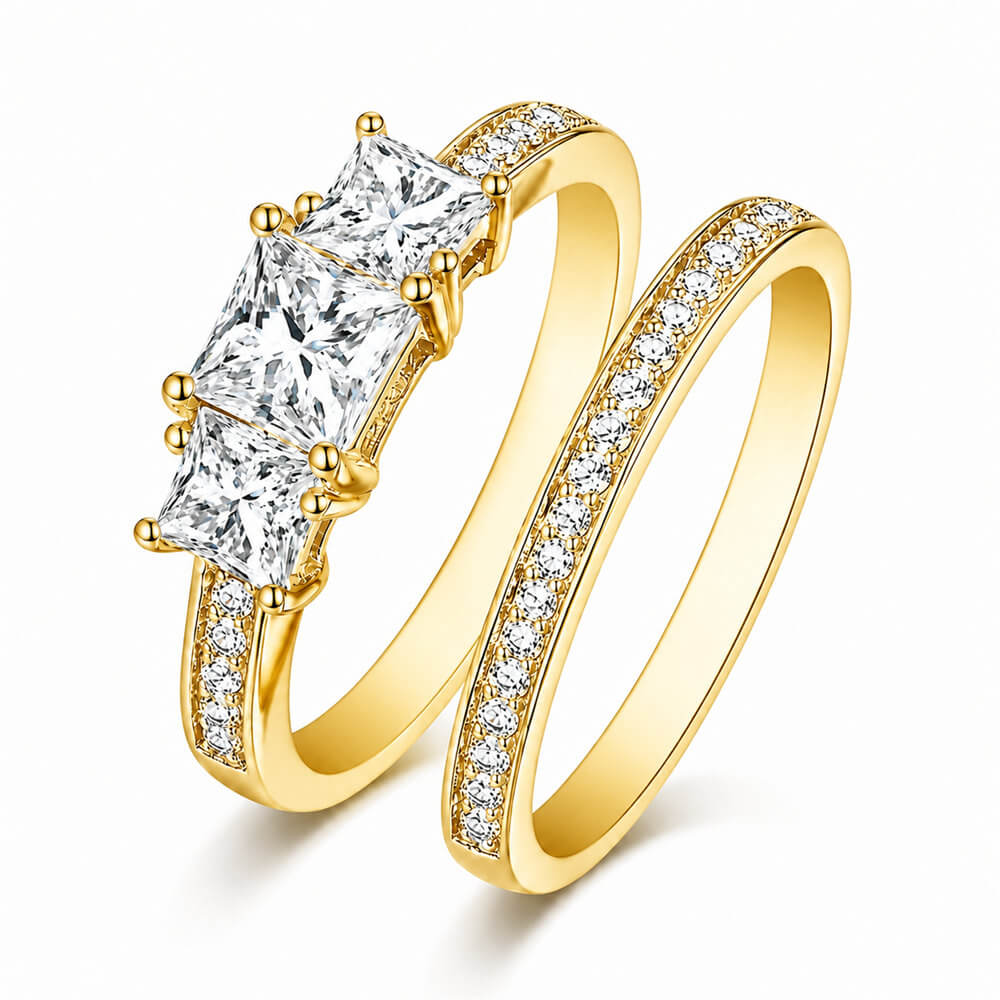 Princess Cut Diamond White Sterling Silver 3-Stone Bridal Ring Sets