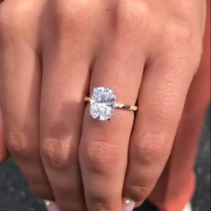 Cushion Cut Diamond White Sterling Silver Halo Yellow Gold Engagement Ring