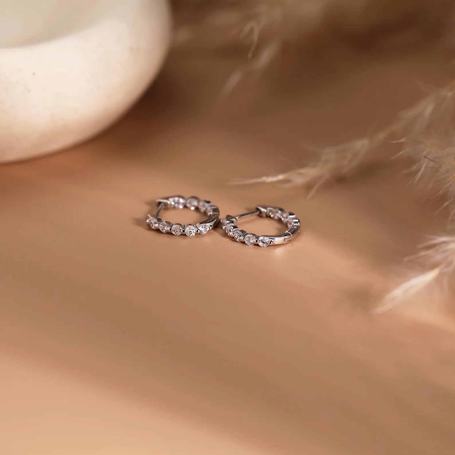 Minimalist Round Cut Diamond White 925 Sterling Silver Hoop Earrings